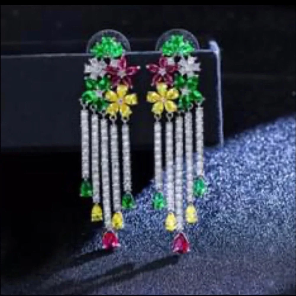 Multicolor Floral Crystal Drop Earrings